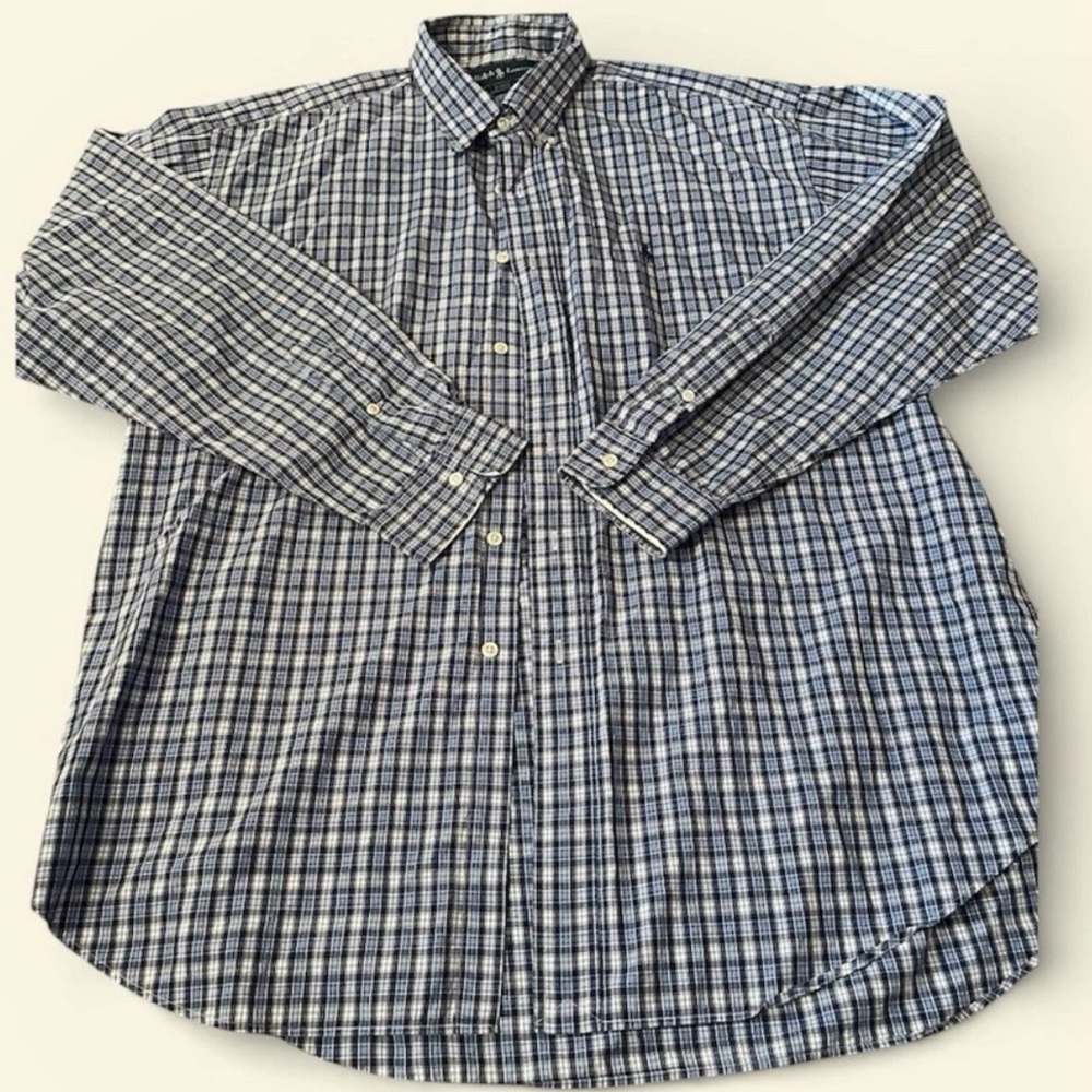 Ralph Lauren Navy and White Plaid Shirt- Blake, XL